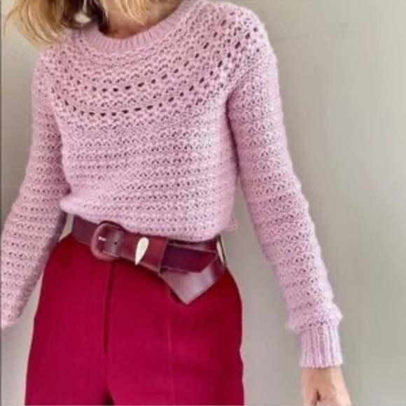 RALPH LAUREN ALPACA WOOL BLEND OPEN KNIT SOFT PINK SWEATER SIZE MEDIUM - Picture 1 of 15